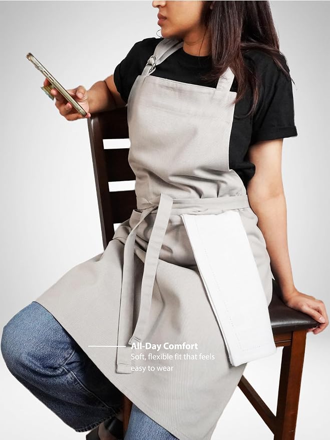 100% Cotton Kitchen Apron with 2 Pockets – Adjustable Chef Apron for Cooking Baking BBQ – Unisex Apron