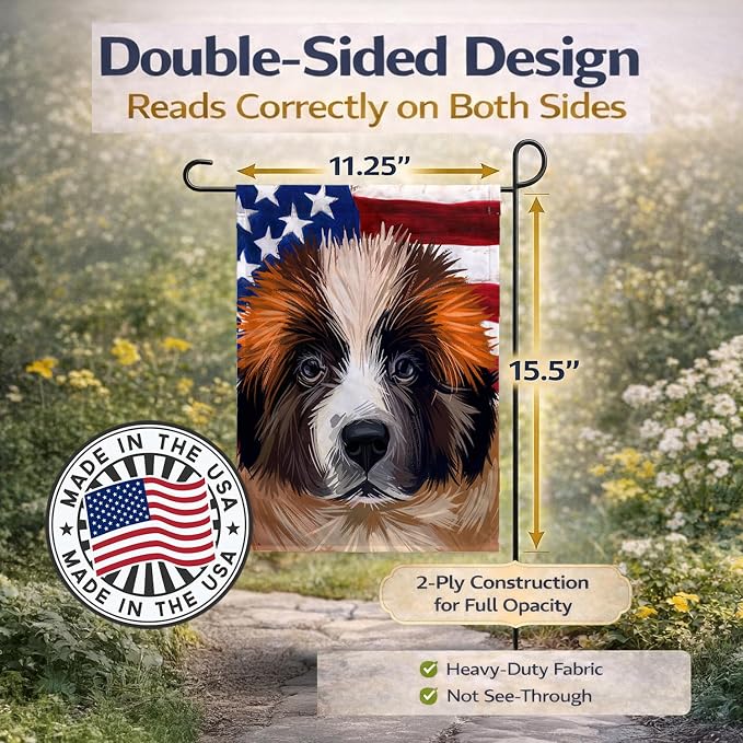 Caroline's Treasures CK6622GF Moscow Watchdog Dog American Flag Garden Flag Mailbox Flag Decorative Yard Flag Banner Outside Patio Artwork Yard Flower Beds, Garden Size, Multicolor
