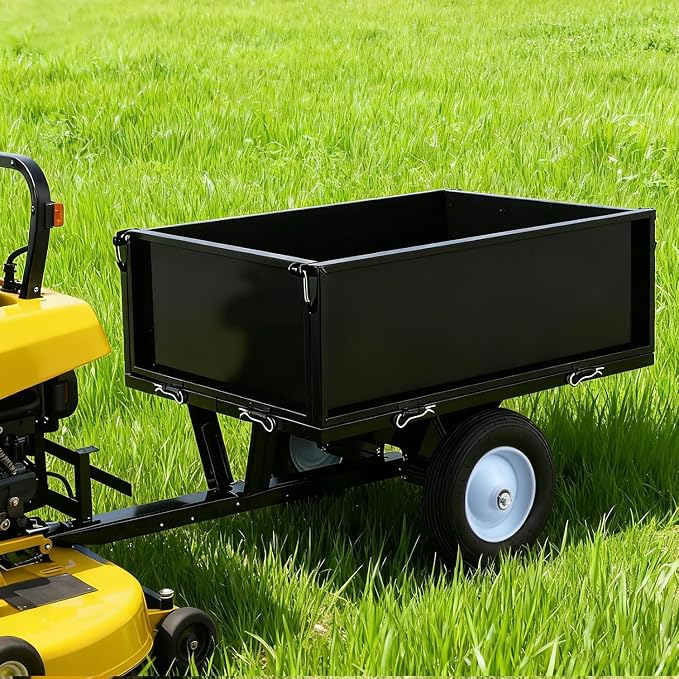 500 LBS Heavy-Duty Steel Dump Cart,Tow-Behind ATV & Lawn Tractor Utility Trailer with Removable Tailgate, 17 Cu.Ft Capacity Garden Cart for Lawn, Garden, Landscaping & Hauling, Fits ATV, UTV