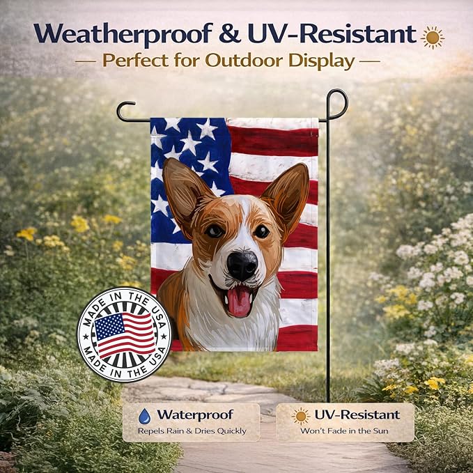 Caroline's Treasures CK6750GF Cardigan Welsh Corgi American Flag Garden Flag Mailbox Flag Decorative Yard Flag Banner Outside Patio Artwork Yard Flower Beds, Garden Size, Multicolor