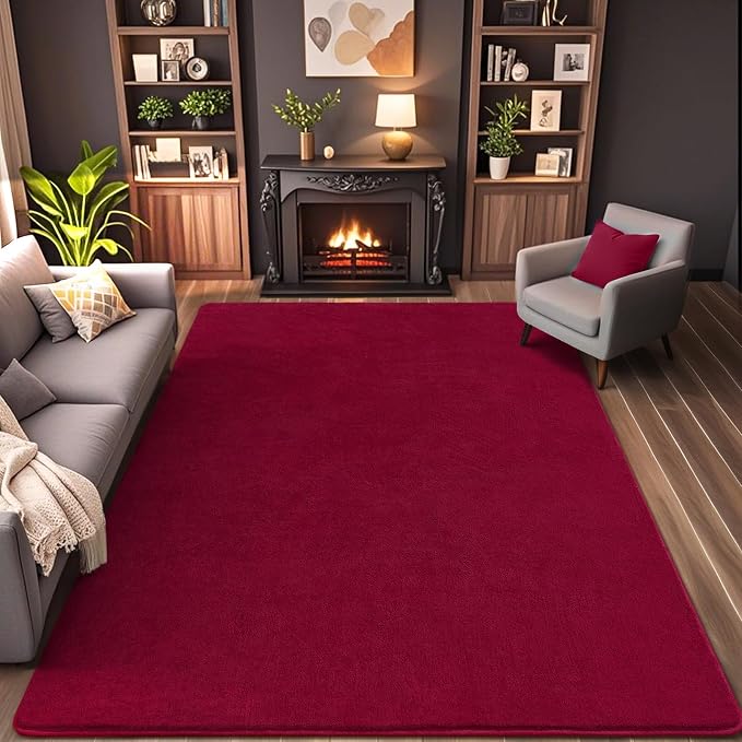AROGAN 5x7 Area Rugs for Living Room Non Slip Dorm Bedroom Rug, Wine Red | Modern Area Rugs with Soft Memory Foam, Minimalist Washable Indoor Floor Carpet for Dining Room Office Kids Playroom Decor