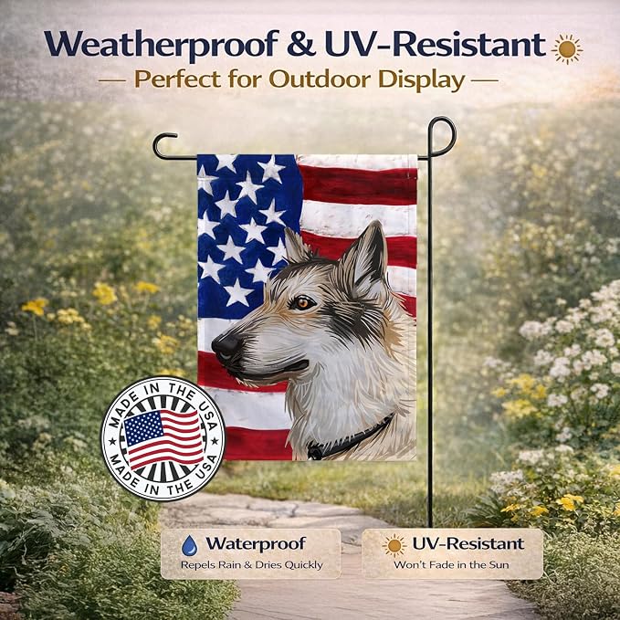 Caroline's Treasures CK6682GF Saarloos Wolfdog Dog American Flag Garden Flag Mailbox Flag Decorative Yard Flag Banner Outside Patio Artwork Yard Flower Beds, Garden Size, Multicolor