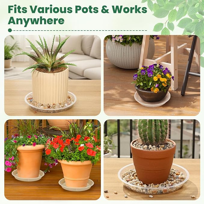 5 Pack 7 Inch Clear Plastic Plant Saucers for Indoors, Durable Plant Trays for Pots and Plant Water Catcher Tray with No Holes, Reusable Plastic Trays for Plants (7''-5Pack)