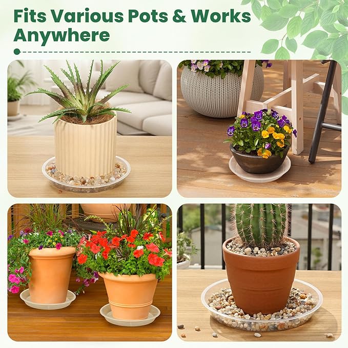 5 Pack 11 Inch Clear Plastic Plant Saucers for Indoors, Durable Plant Trays for Pots and Plant Water Catcher Tray with No Holes, Reusable Plastic Trays for Plants (11''-5Pack)