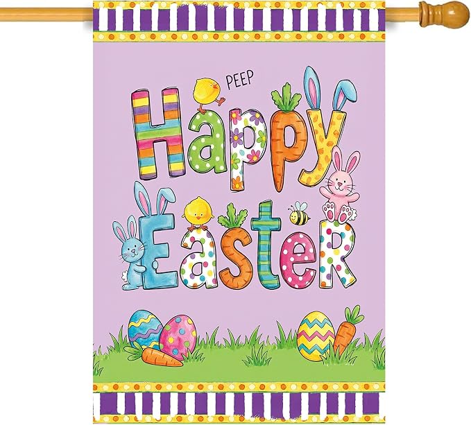 Easter Eggs Garden Flag Double Sided, Easter Bunny Decorations for Porch Welcome Banner for Outside March Spring Yard Outdoor Farmhouse Decoration (Large-28×40 inch)