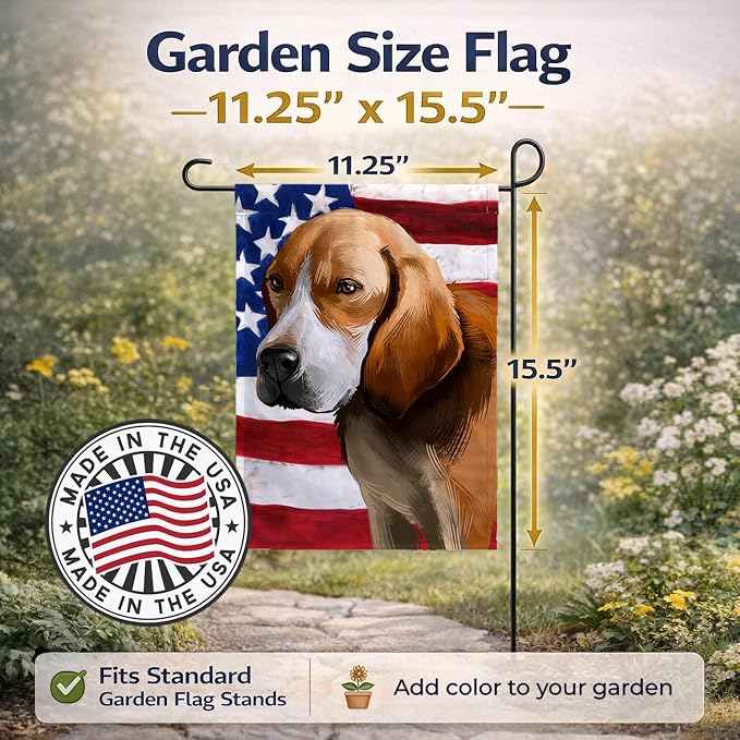 Caroline's Treasures CK6422GF Beagle-Harrier American Flag Garden Flag Mailbox Flag Decorative Yard Flag Banner Outside Patio Artwork Yard Flower Beds, Garden Size, Multicolor