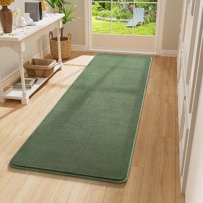Amearea Modern Soft Hallway Runner Rug, 2x6 Sage Green Washable Runner Rugs | Fluffy Bedroom Bedside Rugs, Indoor Non Slip Memory Foam Rug Carpet for Hallway Entrance Kitchen Living Room Decor