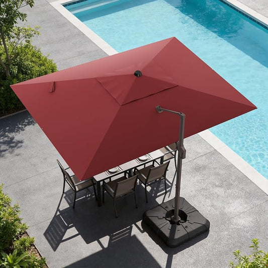 9x12 FT Cantilever Patio Umbrella, Large Rectangular Offset Outdoor Umbrella with 360° Rotation, Heavy Duty Shade Umbrella for Garden Backyard Deck Poolside Courtyard, Red