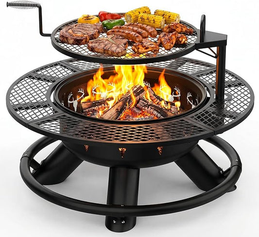 BALI OUTDOORS Fire Pit with Poker, Outdoor Fire Pit Extra Large, Wood Burning Firepits for Outside with Grill, 47 inch