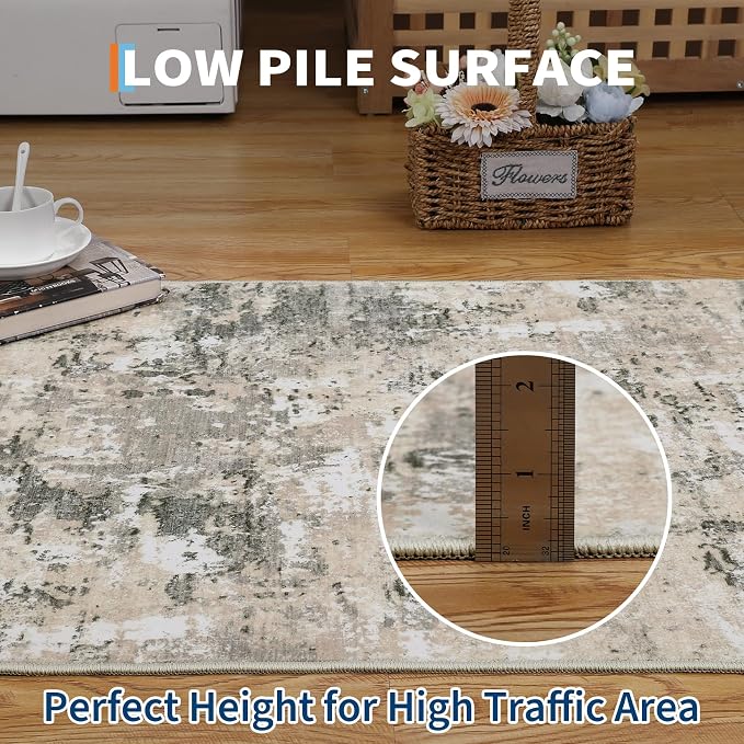 ROYHOME Modern Abstract Runner Rug 2x5 Washable Non Slip Stain Resistant Rug for Bedroom Living Room Non Shedding Low Pile Indoor Floor Cover,Grey Yellow