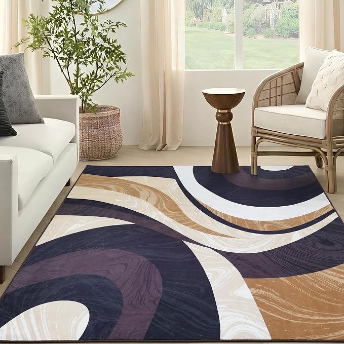 Washable Area Rug for Living Room, Indoor, Dinig Room – Soft Pile Non-Slip Rug for Kitchen – Modern Contemporary Design Machine Washable Carpet, Foldable Rug, Easy to Clean – (4X5-Coffee)