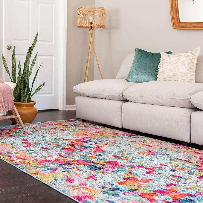 Unique Loom Chromatic Collection Area Rug - Champagne (4' 1" x 6' 1" Rectangle, Multi/ Blue)
