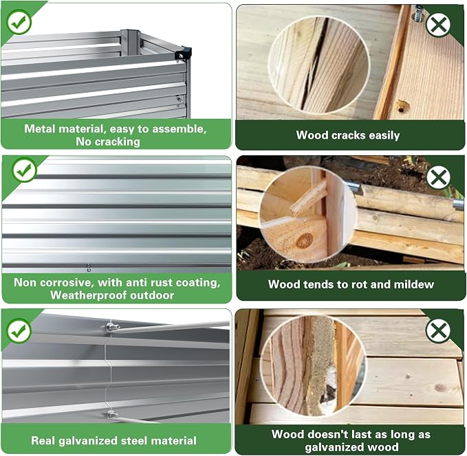 2PCS 10x3x1ft Galvanized Raised Garden Kit,Metal Planter Box,Silver | Outdoor Elevated Metal Planter Box For Vegetables, Flowers & Herbs. Rustproof Galvanized Steel, Open Drainage, Easy Assembly