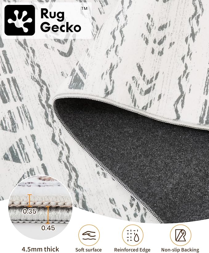 Miukiki 3x10 Runner Rug Washable Non Slip Runner Rug for Hallway Grey | Moroccan Kitchen Soft Low Pile Long Runner Rug for Entryway Living Room Bedroom Rug Stain Resistant Floor Carpet 3'x10'