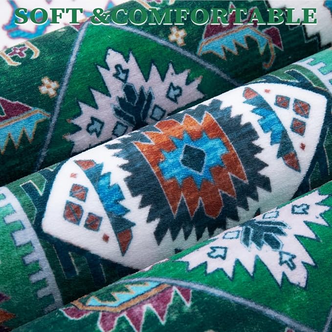 SERISSA 2x3 Washable Non Slip Boho Small Area Rug for Entryway，Green White | Ultra Soft Vintage Oriental Carpet Low-Pile Tribal Indoor Mat for Bedroom Kitchen Bathroom Entrance Floor