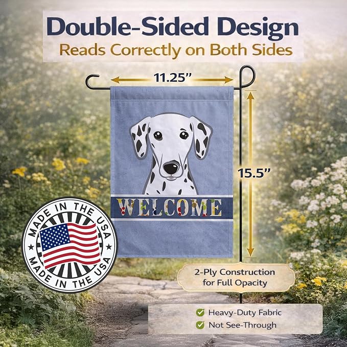 Caroline's Treasures BB1396GF Dalmatian Welcome Garden Flag, Blue Mailbox Flag Decorative Yard Flag Banner Outside Patio Artwork Yard Flower Beds, Garden Size, Multicolor