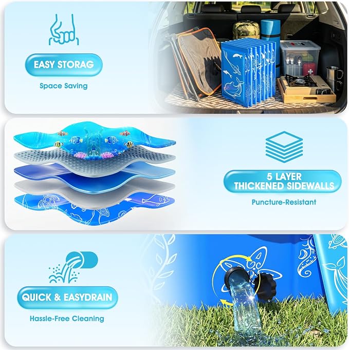 Foldable Kiddie Pool with Canopy Toddler Swimming Pool 53*40*33IN | Foldable Kiddie Pool With Removable Canopy，Delicate Sea-Life Pattern, 0.4mm Thickness Robust Build Pop Up Baby Pool