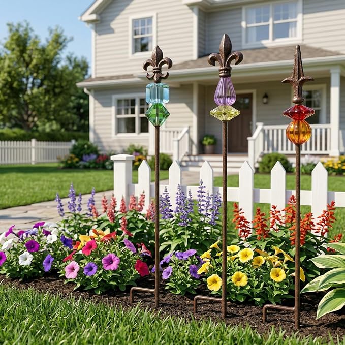 Garden Stake Outdoor Metal Garden Stake Plant Pick Cute Metal Stick Art Ornament Decor for Lawn Yard Patio,3PCS, 25" H Magic Wand