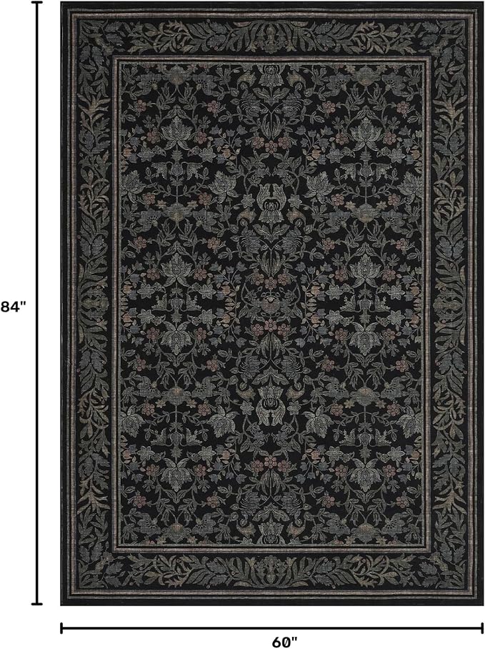 GarveeHome 5x7 Area Rugs for Living Room: Washable Bedroom Rug Black | Boho Vintage Non Slip Soft Low Pile Stain Resistant Indoor Carpet for Farmhouse Dining Room Nursery Home Office