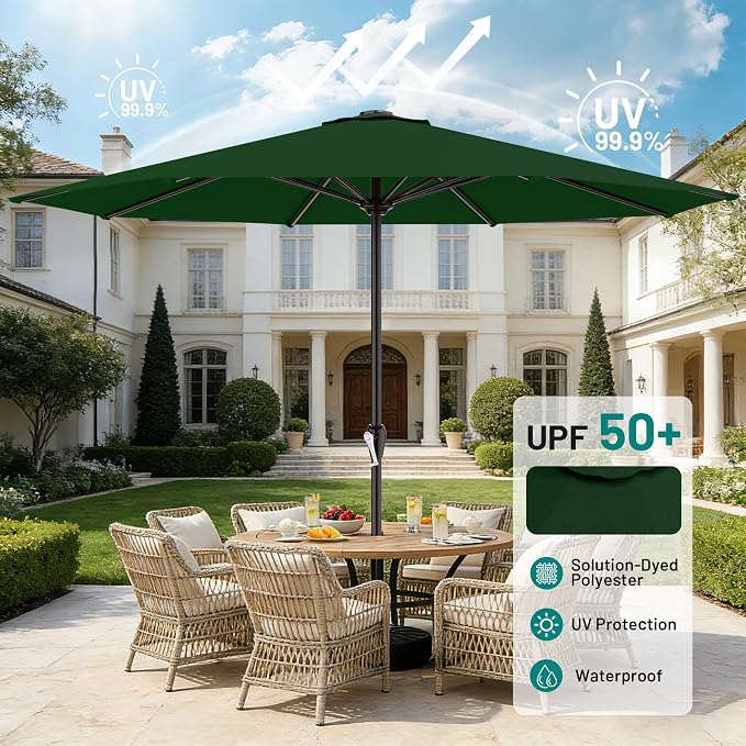 AreShark 12 FT Patio Umbrella for Outdoor, Outdoor Table Umbrella with Push Button Tilt and Crank, Outdoor Patio Umbrellas with 8 Sturdy Ribs, Patio Umbrellas for Market, Garden, Pool (Dark Green)