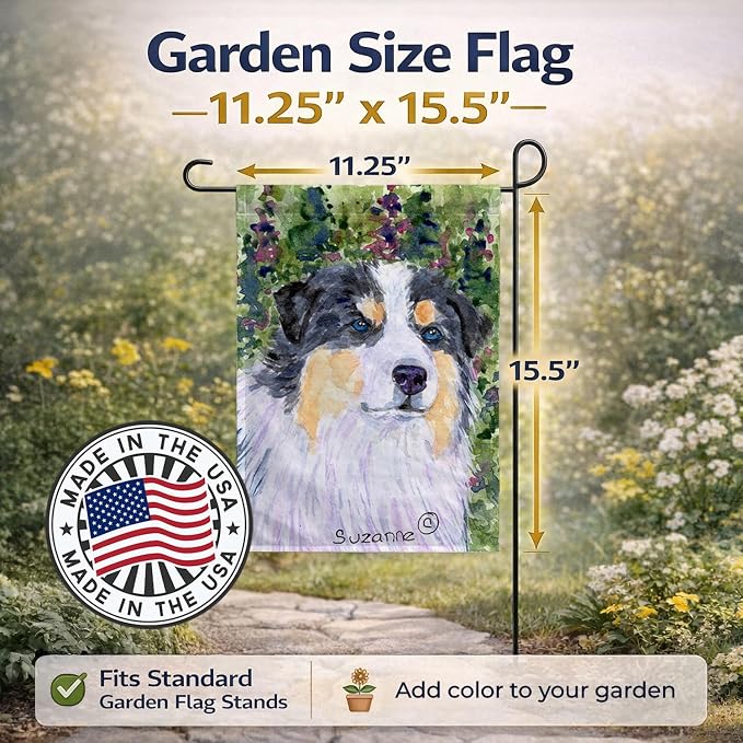 Caroline's Treasures SS8821GF Australian Shepherd Garden Flag Mailbox Flag Decorative Yard Flag Banner Outside Patio Artwork Yard Flower Beds, Garden Size, Multicolor