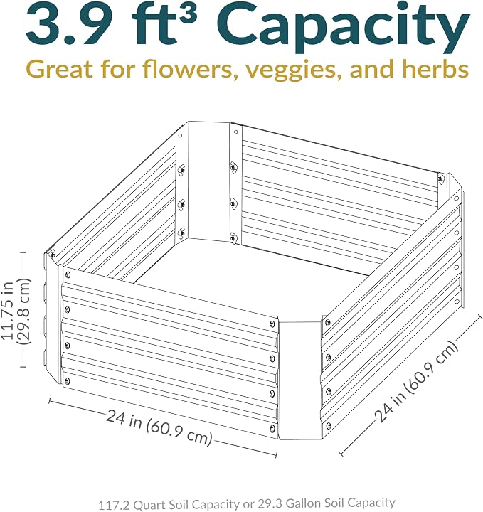 Sunnydaze Galvanized Raised Garden Bed Kit - 2x2x1 ft Outdoor Raised Garden Bed - Metal Planter Box for Vegetables, Flowers, Herbs - Silver - Square