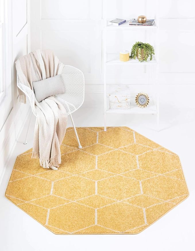 Unique Loom Trellis Frieze Collection Area Rug - Geometric (7' 10" Octagon, Yellow/ Ivory)