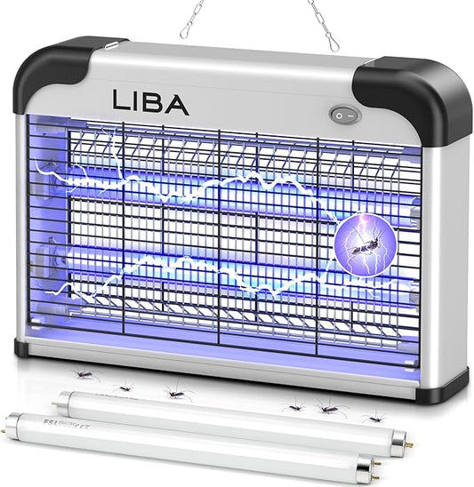 LiBa Electric Bug Zapper, Indoor Insect Killer - (2) Extra Replacement Bulbs - Fly, Mosquito Killer and Repellent - Lightweight, Powerful 2800V Grid, Easy-to-Clean, with a Removable Washable Tray.