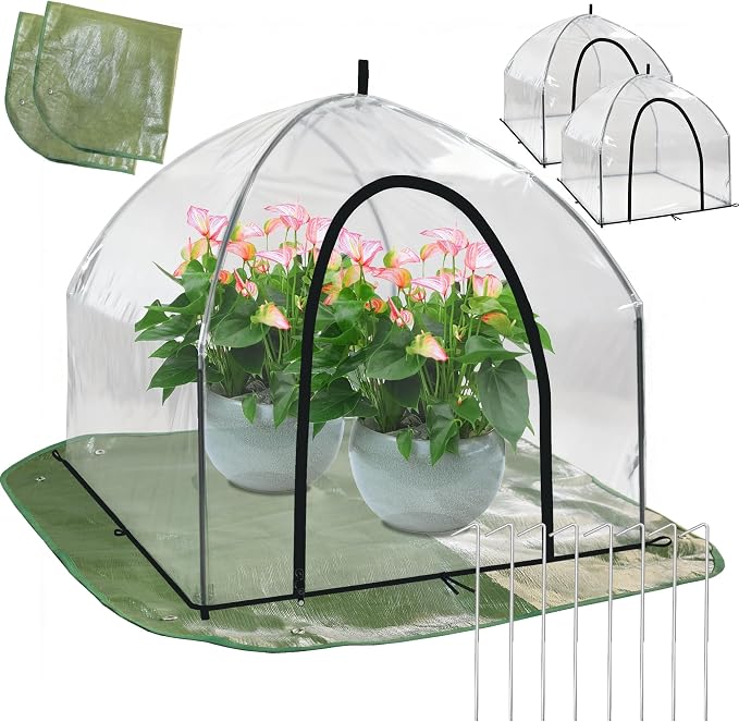 24.5" Tabletop Plant Cover w/Waterproof Base Ventilation Window for Winter