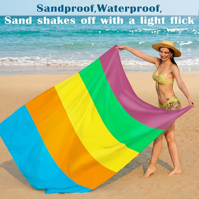 Famstar Beach Blanket Oversized Extra Large 78"X81"/10'X9',Waterproof Sandproof Beach Blanket 2-8 Adults Lightweight Durable for Travel Camping Hiking Picnic