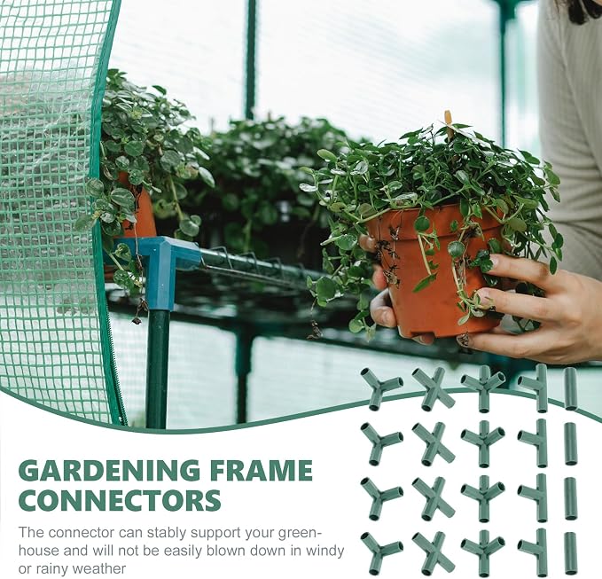 Yardwe 20Pcs 16mm Greenhouse Frame Connector, 5 Types Stable Gardening Pipe Fitting for Plant Support, Tomato Trellis Brackets, Joint for Stakes & Tubes