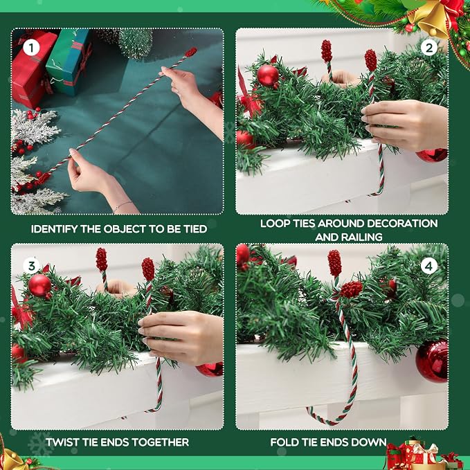 Zhengmy 32 Pcs 20 Inches Christmas Garland Ties Christmas Decorative Twist Ties for Banister Reusable and Flexible Twist for Xmas Home Decorations Holiday Craft Wrapping (Red Green White)