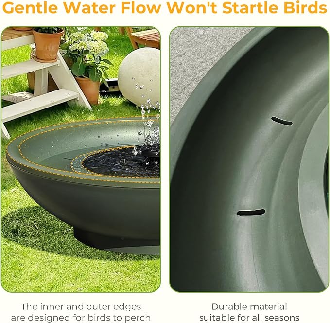 Solar Fountain Bird Bath for Outside, 12.5" Outdoor Green Birdbath Bowl Fountain with 6 Nozzles Freestanding Ground Bird Playing Bowl for Garden/Patio/Yard/Balconies and Lawns Decor