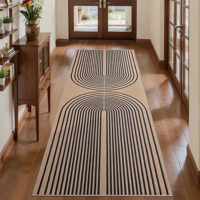 Tangsoo Rainbow Easy Jute Rug 2x5 Runner Rug for Hallways,Non-Slip Thin Black Washable Outdoor Rug,Modern Farmhouse Floor Carpet Runner for Porch Laundry Bedroom Entryway Kitchen