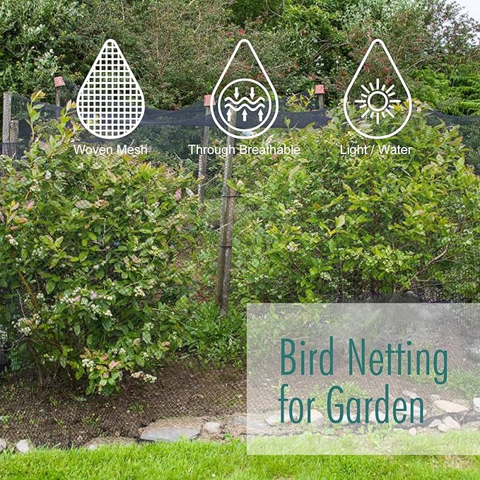 Bird Netting for Garden, Fetanten 7.5 x 33 FT Netting for Garden Protection Vegetables Fruit Trees Blueberry from Birds Deer Poultry, Heavy Duty Woven Mesh Net Animal Fencing with Ties and Staples