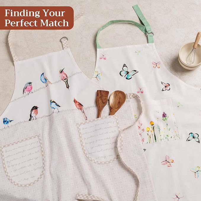 Maison d' Hermine Aprons for women with Pocket 100% Cotton (27.50"x31.50") | Adjustable Neck Strap & long ties Apron Men Chef Wedding Cooking Gardening Server Maid