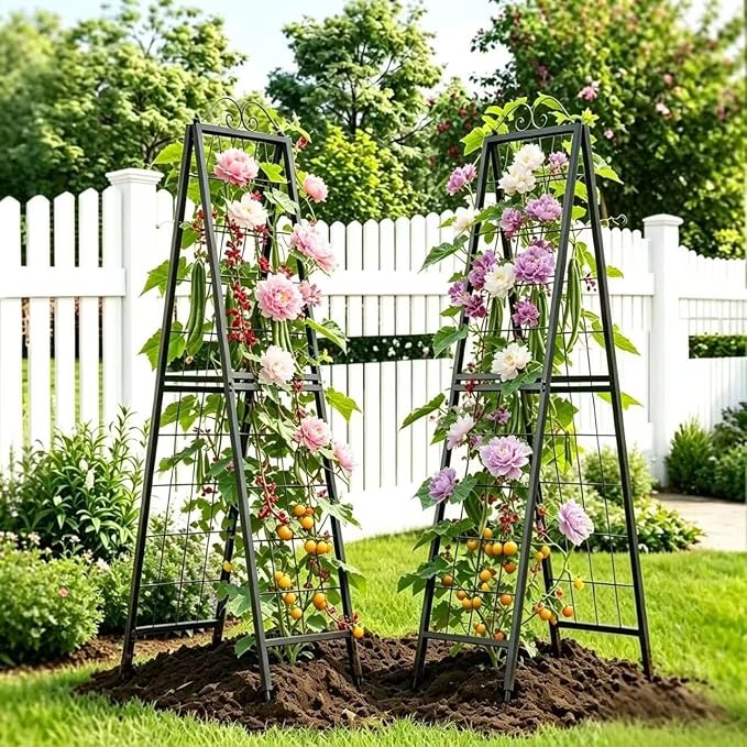 Zhongma Metal Garden Trellises Heavy Duty Plant Support Trellis(16"x 77"H A-Frame)