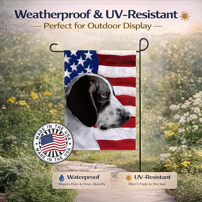 Caroline's Treasures CK6457GF Braque d'Auvergne Dog American Flag Garden Flag Mailbox Flag Decorative Yard Flag Banner Outside Patio Artwork Yard Flower Beds, Garden Size, Multicolor