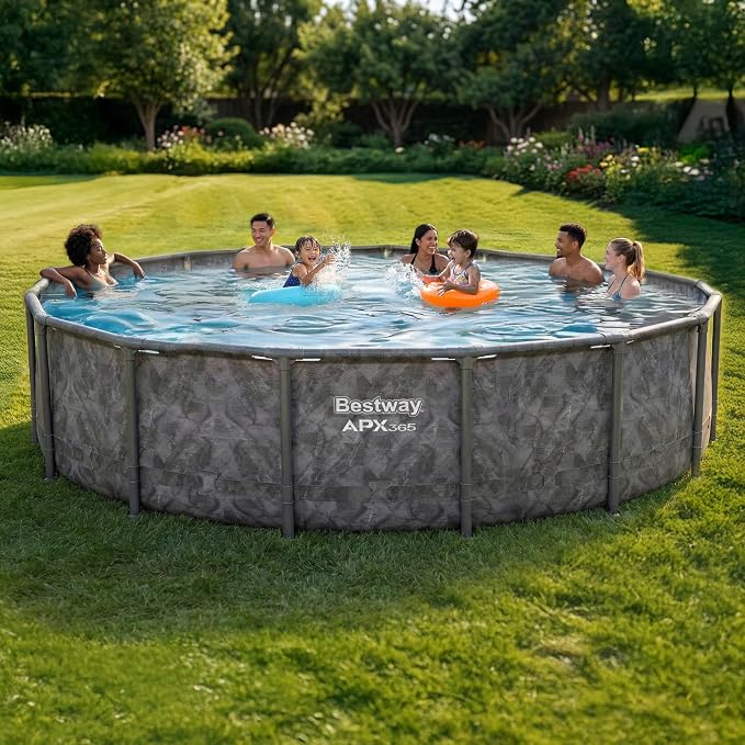 Bestway APX 365 16' x 48" Above Ground Pool Set with Sand Filter Pump | Long-Lasting All-Season Swimming Pool with Galvanized Steel Frame - Ladder, Cover, and Polysphere Filtration Balls Included