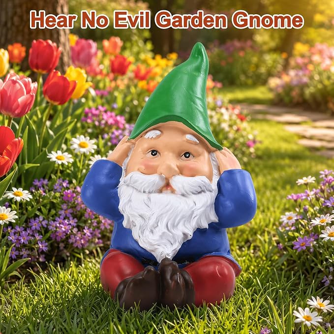 3Pcs Garden Gnomes Outdoor Statue, No Hear No See No Speak Gnomes Lawn Decor, Silence is Gold Art Gnome Figurines for Yard, Patio, Balcony, Home, Unique Garden Gifts for Mom Women Grandma