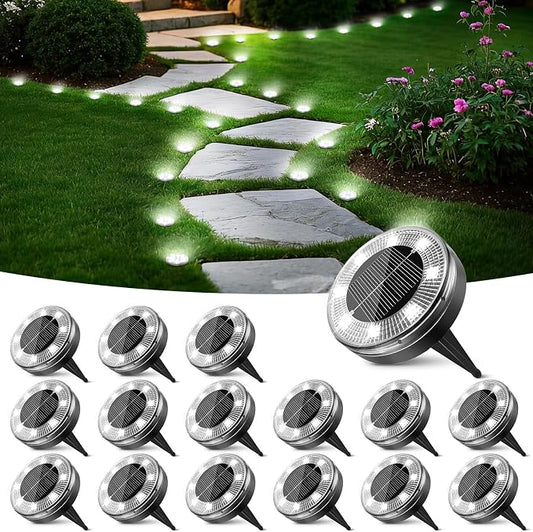 Peasur Mini Solar Ground Lights, 16 Pack Flat Solar Disc Lights Outdoor Waterproof, 2.3 Inch Small Solar Garden Lights Landscape Lighting for Outside Pathway Garden Yard Lawn Walkway,Cool White
