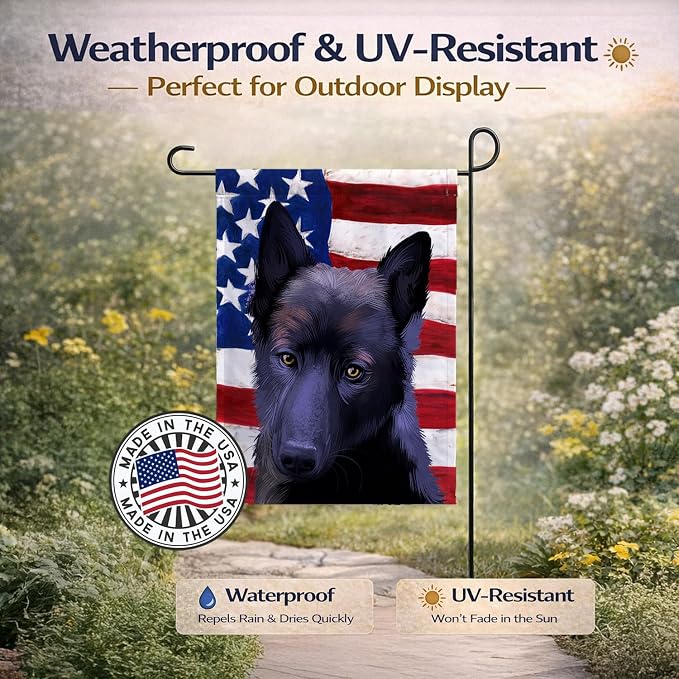 Caroline's Treasures CK6437GF Black Norwegian Elkhound American Flag Garden Flag Mailbox Flag Decorative Yard Flag Banner Outside Patio Artwork Yard Flower Beds, Garden Size, Multicolor