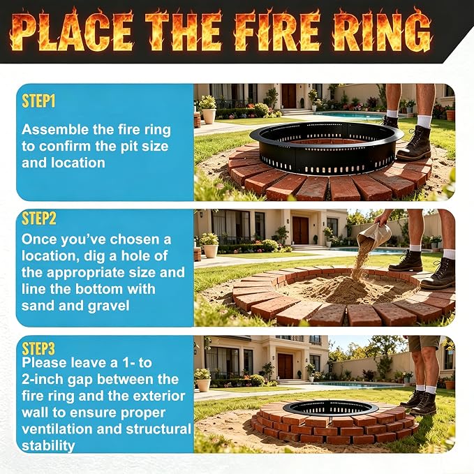 Fire Pit Ring, Smokeless Firepit Ring Insert Liner, Heavy Duty Anti-Rust Metal Fire Ring for Outdoor Patio Backyard Camping, Above or In-Ground DIY Fire Pits (36 in)