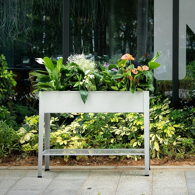 Raised Garden Bed, Garden Raised Planter Box with Legs, Galvanized Garden Planter for Herbs and Vegetables (40" Grey)