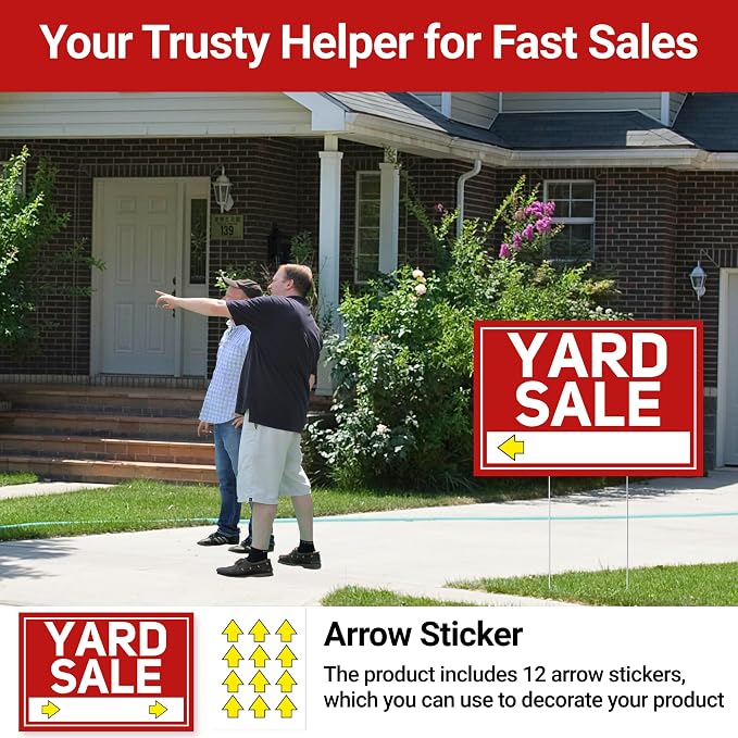 6 Pcs Yard Sale Signs with Stakes, 2-Pack Extra-Large Yard Signs 24" x 16" and 4-Pack Large Sign 17" x 12", Double-Sided Waterproof Business Signage for Yard Sale Kit and Supplies