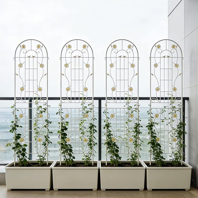 4/2 Pack White Metal Garden Trellis, 86.7" x 19.7" 71" x 19.7" Rustproof Plant Support Frame, Decorative Climbing Vine Trellis for Flower Vegetable Patio Garden Decor (White, 86.7" x 19.7", 4 Pack)