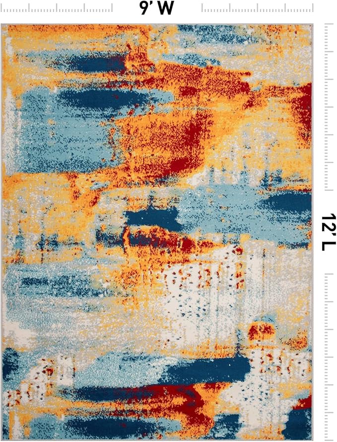 Rugshop Novel Abstract Fade-Resistant Area Rug Multi 9' x 12' | Stain Resistant,Bedroom, Dining Room, Home Office, Kitchen, Entryway, Hallway, Nursery, Kids Room, Guest Room