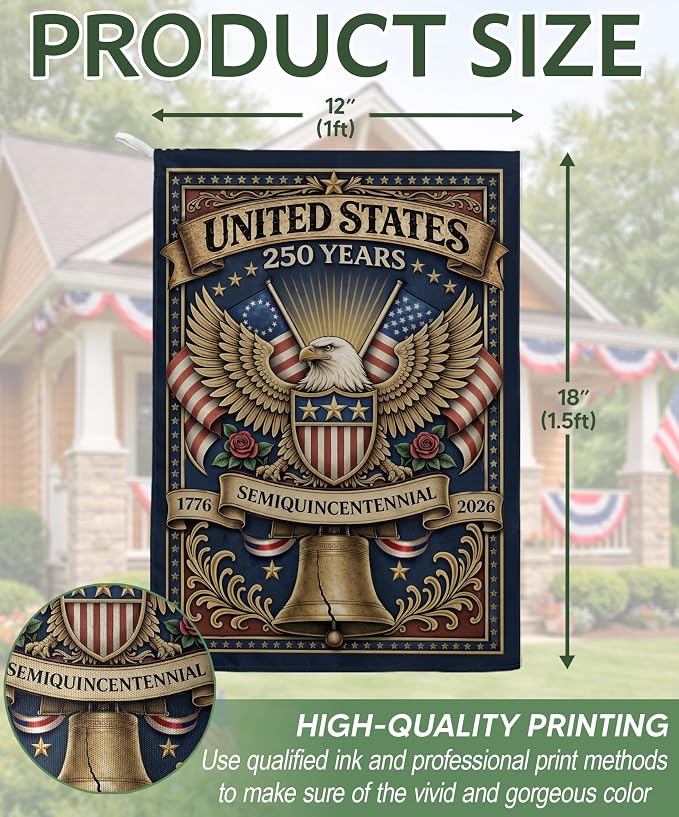 1776-2026 Commemorative, 250 Anniversary Usa Flag, Dualided Design, American 250th Anniversary Patriotic Design, American Flag With Eagle, Garden Flags For Outside 4 (12x18 Inch)