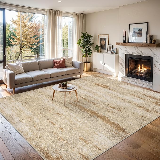 PLHXFR Area Rug Living Room: 4x6 Modern Abstract Washable Carpet Beige | For Bedroom Dining Room Farmhouse Nursery Home,Machine washable,Non Slip,Large Soft Neutral,Stain Resistant, Indoor Floor