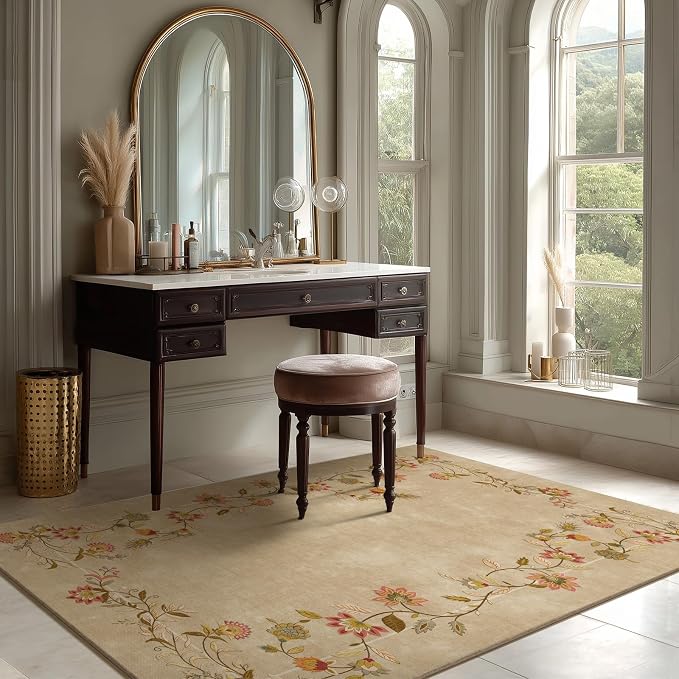 4x6 Washable Area Rugs for Entryway: Small Rug Non Slip Stain Resistant Low Pile Soft Faux Wool Throw Rugs for Bedroom Living Room Kitchen Bathroom Laundry Room Front Door Indoor Entry Home Office